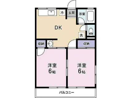 ヤマダA(2DK/2階)の間取り写真