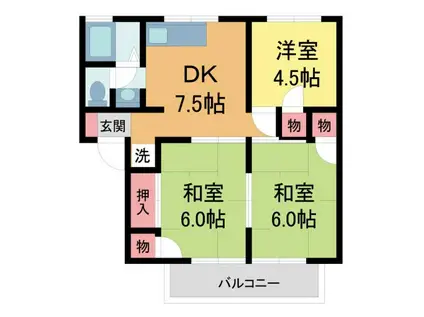 ブランシャンブル(3DK/1階)の間取り写真