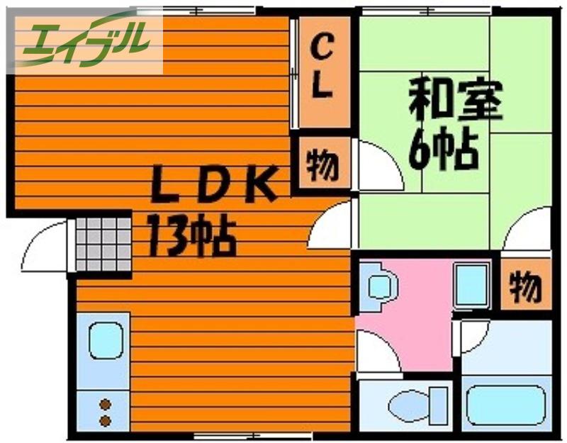 レインボーハイツ今 B棟(1LDK/1階)の間取り写真