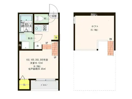 ラ・ルーチェ香椎(1K/1階)の間取り写真