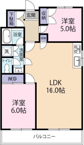 ヴァンベール城南(2LDK/2階)の間取り写真