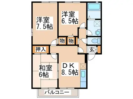 セジュール大津D棟(3DK/2階)の間取り写真