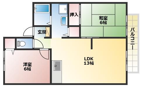 白鳥ハイツA(2LDK/1階)の間取り写真