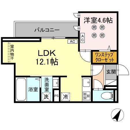 シャルム新屋敷(1LDK/3階)の間取り写真
