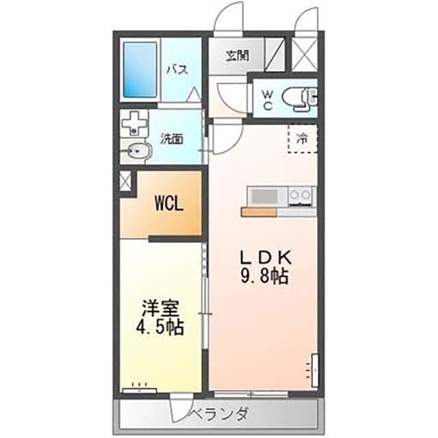 土浦市荒川沖西アパート(1LDK/2階)の間取り写真