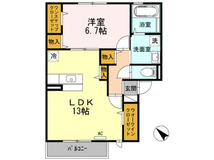 パシオーネ(1LDK/2階)の間取り写真