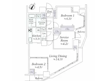 ソフィアタワー勝どき(2LDK/22階)の間取り写真