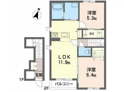 シャーメゾンラメール(2LDK/2階)の間取り写真