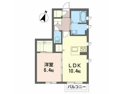 ＪＲ羽越本線 羽後牛島駅 徒歩3分 2階建 築9年(1LDK/1階)の間取り写真