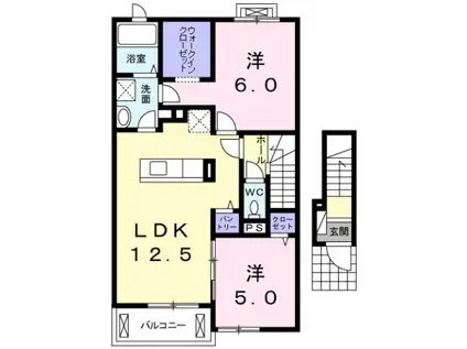プリムヴェール(2LDK/2階)の間取り写真