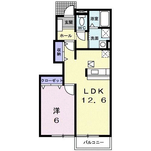 美祢パレス ジャガール C(1LDK/1階)の間取り写真