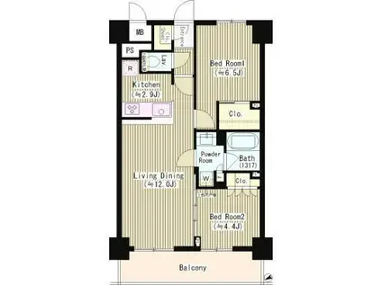 オークステージ武蔵野(2LDK/7階)の間取り写真