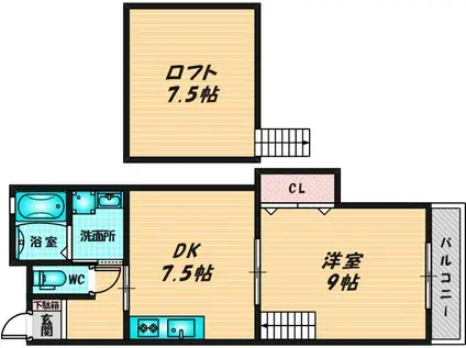 ブランヴェール(1DK/2階)の間取り写真