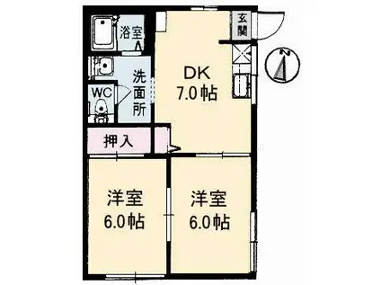 ヴィオラ平井B(2DK/1階)の間取り写真