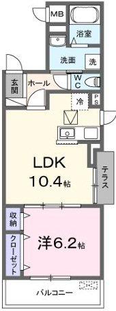 ジーニアス・ラソ(1LDK/1階)の間取り写真