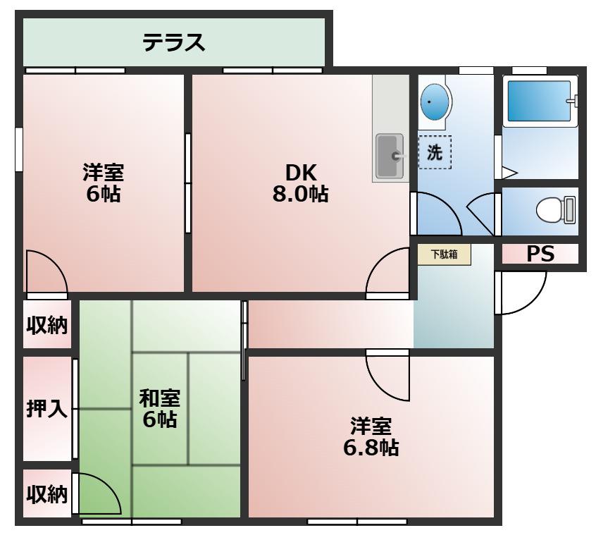 グリーンコート西明石 A(3DK/1階)の間取り写真
