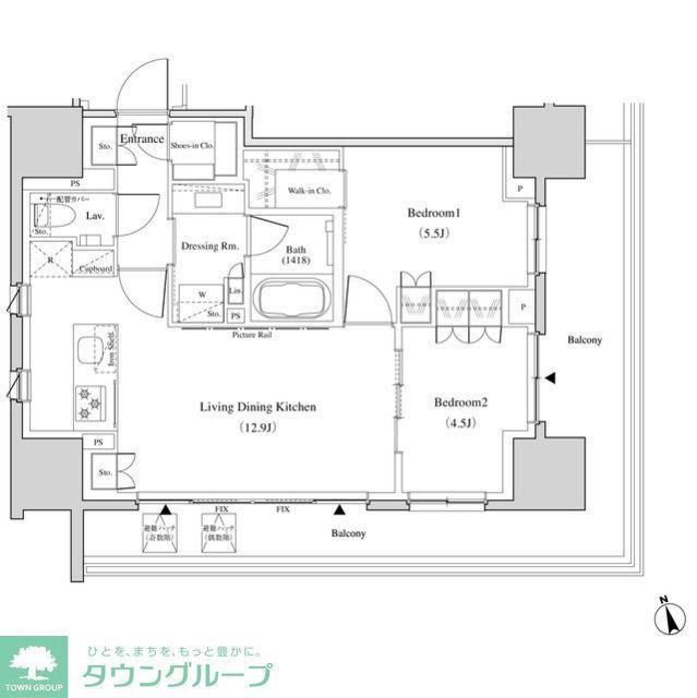 ザ・パークハビオ北千住(2LDK/12階)の間取り写真