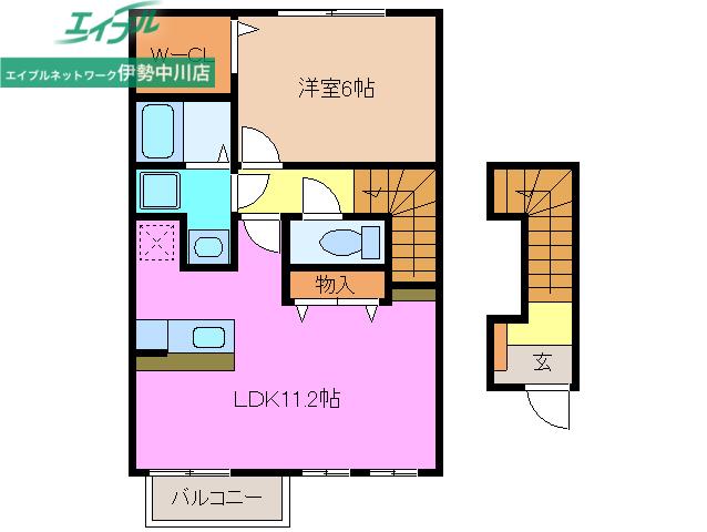 クイーンズタウン元町 III棟(1LDK/2階)の間取り写真