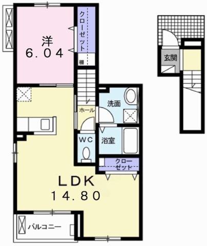 オー テリトワール(1LDK/2階)の間取り写真