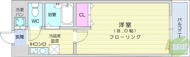 リエス小田原(1K/2階)の間取り写真