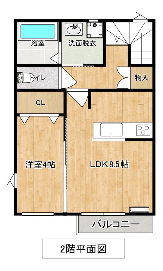 栃木県宇都宮市 2階建 築1年(1LDK/2階)の間取り写真