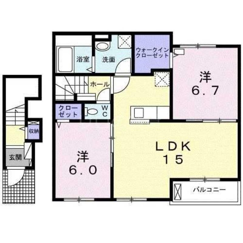 カーサ・ジーノII(2LDK/2階)の間取り写真