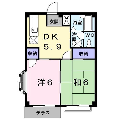 グリーンハイツE(2DK/1階)の間取り写真