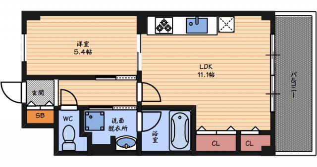 FORTUNA北梅田(1LDK/2階)の間取り写真