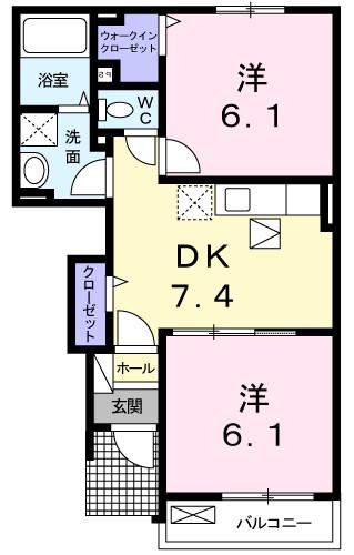 イリーデ・カーサII(2DK/1階)の間取り写真