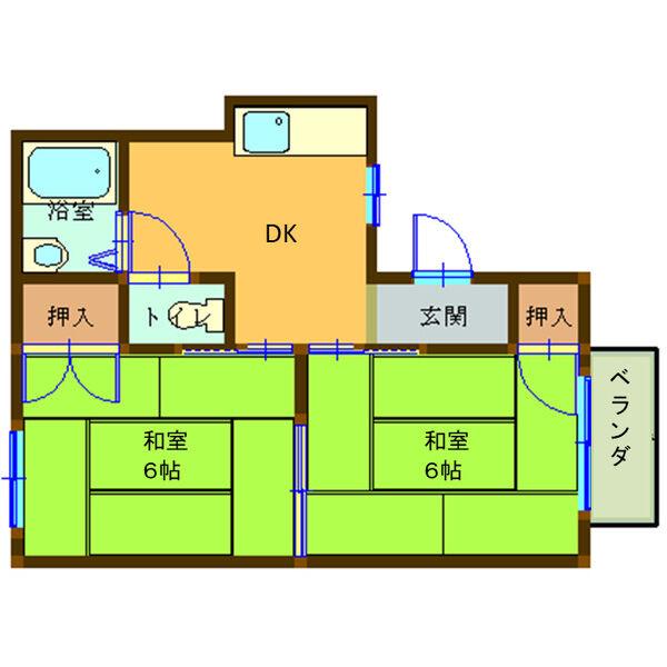 ファミール丹陽A棟(2DK/2階)の間取り写真
