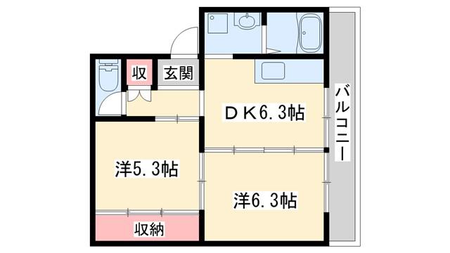 ヴィラナリー加東I(2DK/2階)の間取り写真