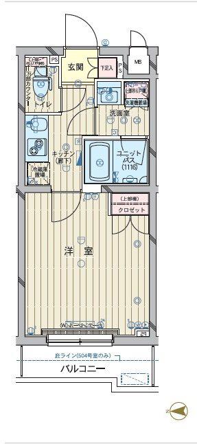 ルーブル武蔵中原弐番館(1K/5階)の間取り写真