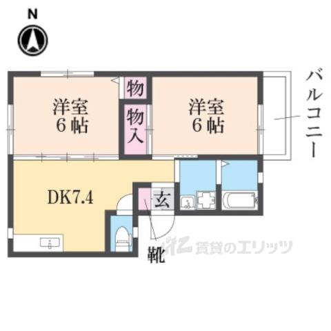 サンライズ立花ハイツ(2DK/2階)の間取り写真