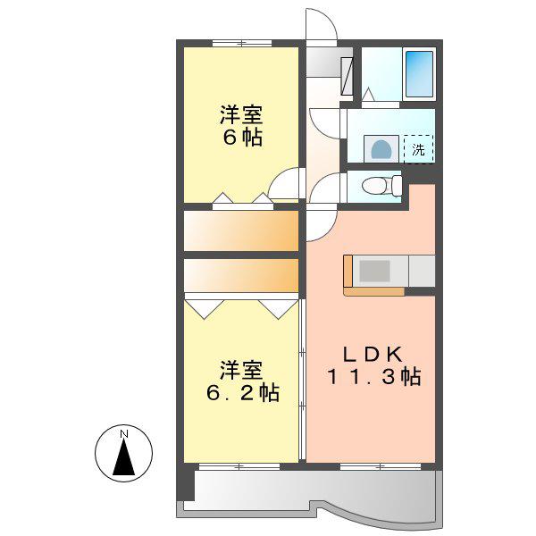 ジュネスII(2LDK/3階)の間取り写真