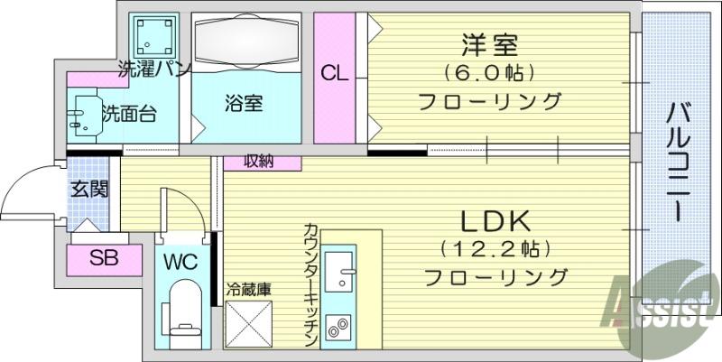 パルメゾン長町(1LDK/12階)の間取り写真