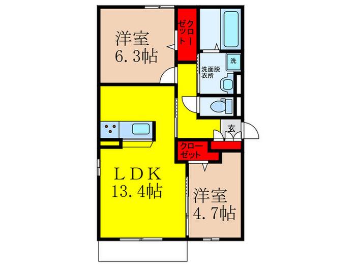 SPECIALE沢良宜西(2LDK/1階)の間取り写真