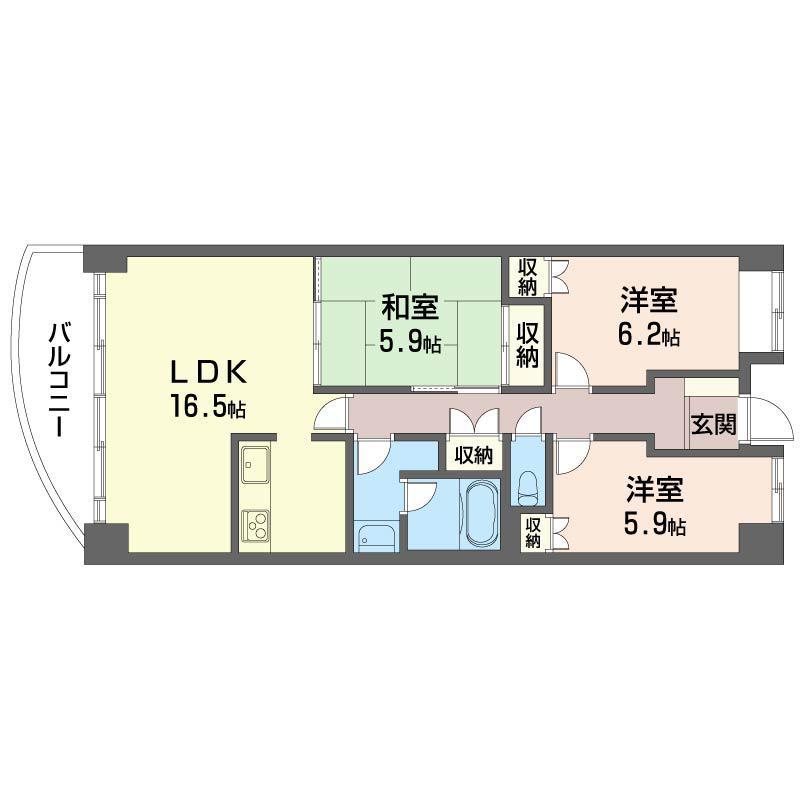 ユーデス港北(3LDK/5階)の間取り写真