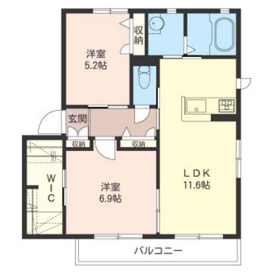 カトレアコートB棟(2LDK/2階)の間取り写真