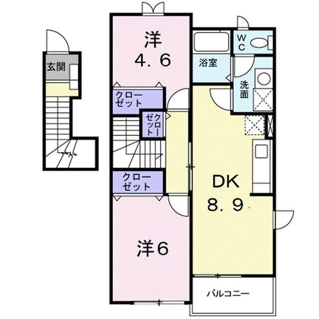 ウエストサンA棟(2DK/2階)の間取り写真