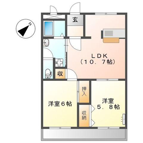 エトワールHANDA壱番館(2LDK/2階)の間取り写真