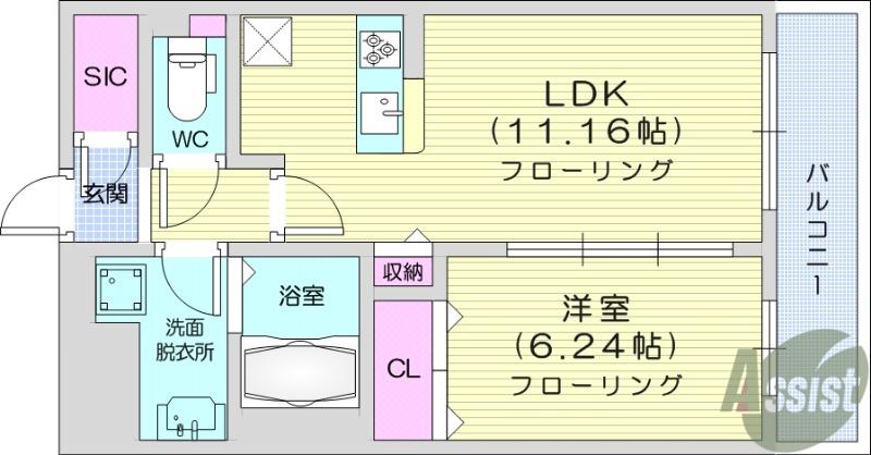 MTIマンション仙台卸町(1LDK/5階)の間取り写真