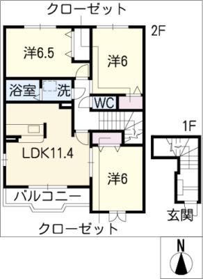ボーグランデール長良II(3LDK/2階)の間取り写真