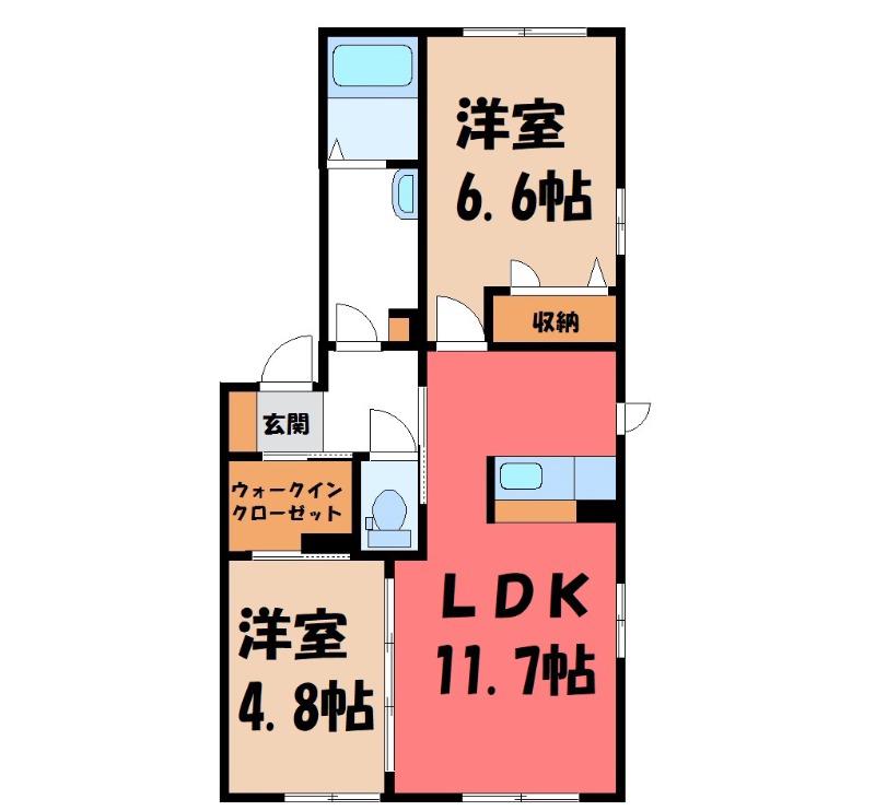 ユウ・フォーリット B(2LDK/1階)の間取り写真