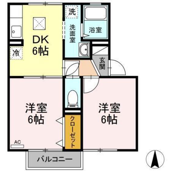 イーストヴィレッジB棟(2DK/2階)の間取り写真