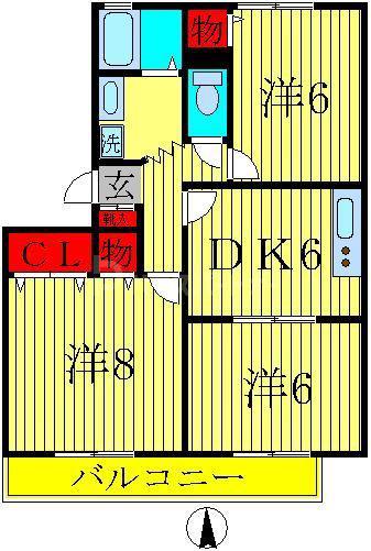 エーデルパイン(3DK/1階)の間取り写真