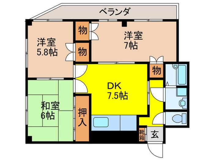 エクシード南田辺(3DK/2階)の間取り写真