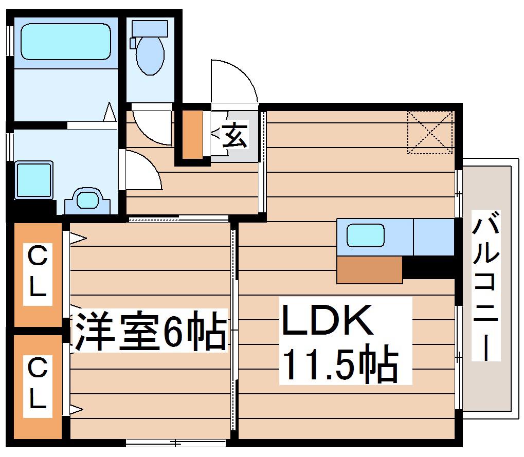 D-ROOM三百人町B(1LDK/3階)の間取り写真