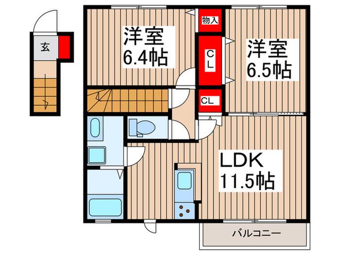 コンフォート・ハウスウィズB(2LDK/2階)の間取り写真