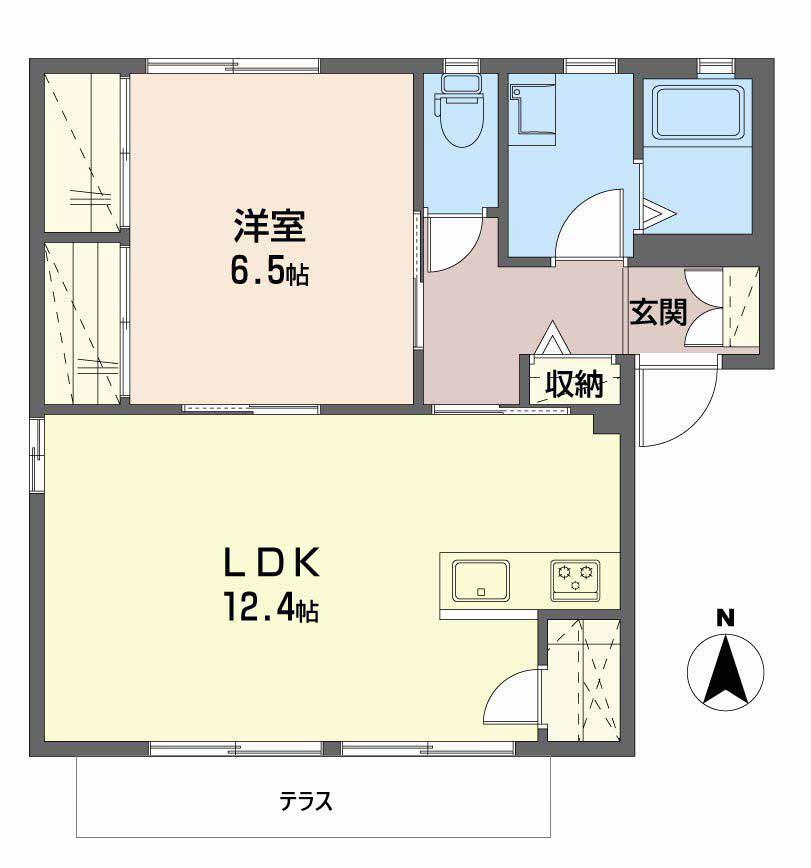 ウイング(1LDK/1階)の間取り写真