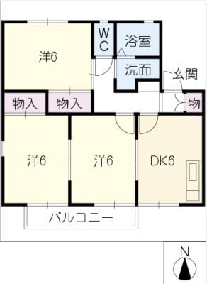 レイクサイドパレス A棟(3DK/1階)の間取り写真